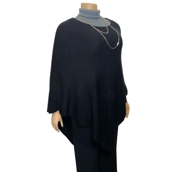 Rachel Rachel Roy Poncho Wool Black Asymmetric hemline Size Os - Picture 10 of 11